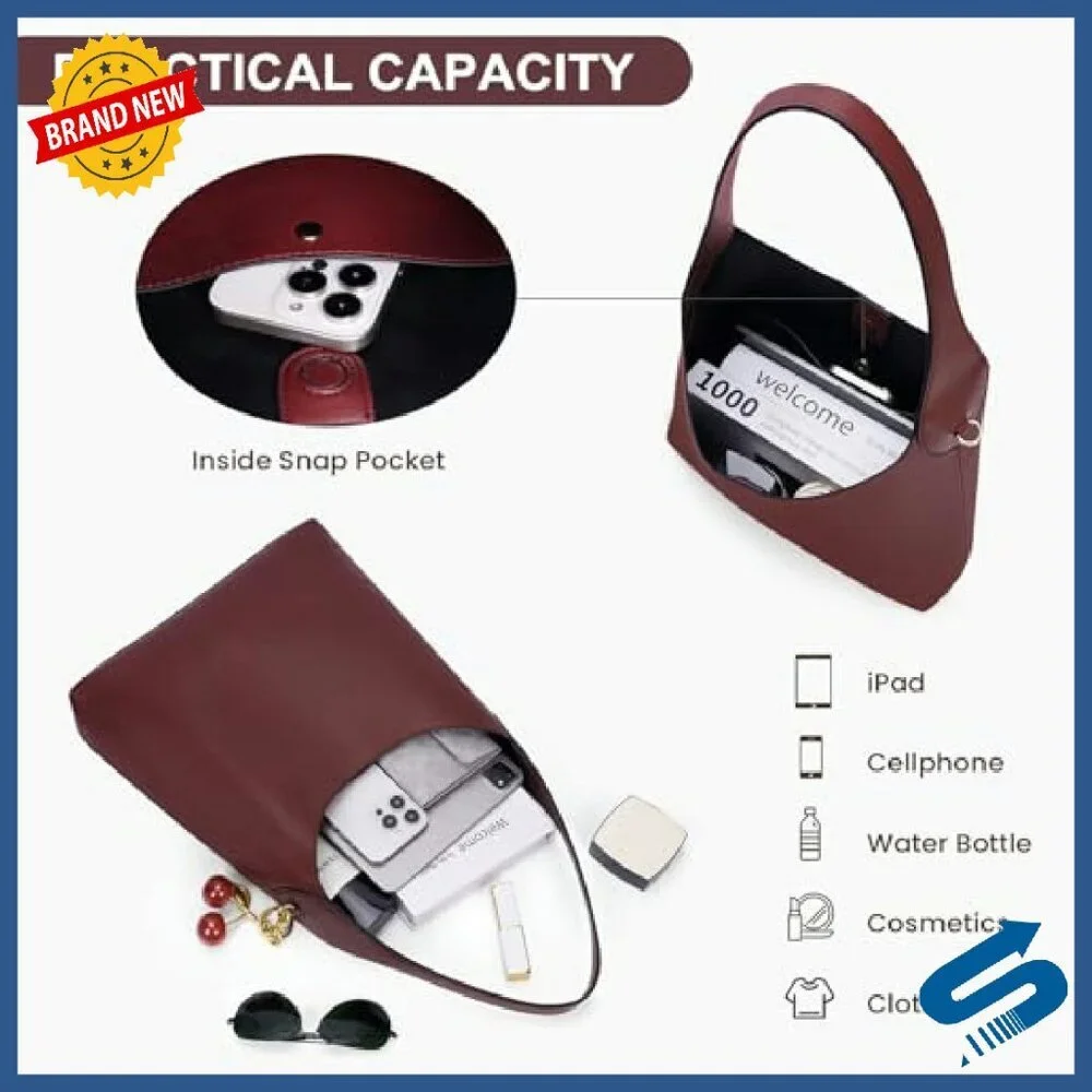 Vegan Leather Hobo Bag with Cherry Charm, Slouchy Tote Shoulder Purse - Picture 6 of 8